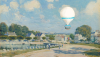 “Watering Place at Marley” của Alfred Sisley, 1875, CC0, Viện Nghệ thuật Chicago, phối lại với “TAROCH balloon” của Creative Commons/Dee Harris, 2025, CC0.