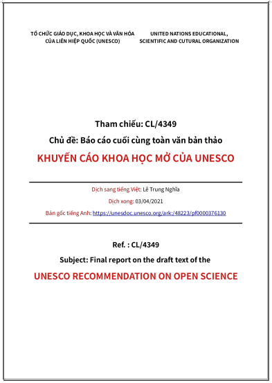 ‘Báo cáo cùng toàn văn bản thảo Khuyến cáo Khoa học Mở của UNESCO’ - bản dịch sang tiếng Việt