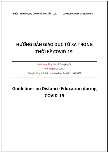 ‘Hướng dẫn Giáo dục Từ xa trong thời kỳ COVID-19’ - bản dịch sang tiếng Việt