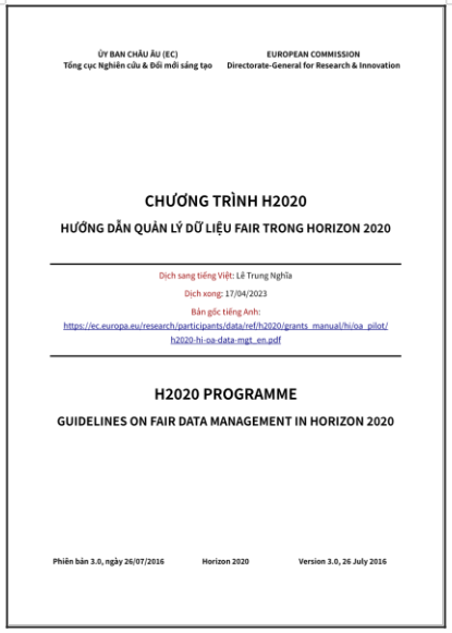 ‘Chương trình H2020 - Hướng dẫn quản lý dữ liệu FAIR trong Horizon 2020’ - bản dịch sang tiếng Việt