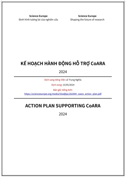 ‘Kế hoạch hành động hỗ trợ CoARA’ - bản dịch sang tiếng Việt