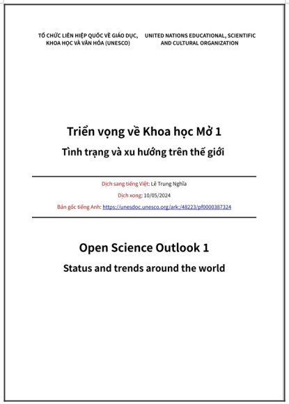 ‘Triển vọng về Khoa học Mở 1: Tình trạng và xu hướng trên thế giới’ - bản dịch sang tiếng Việt