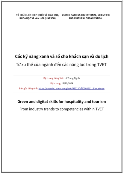‘Các kỹ năng xanh và số cho khách sạn và du lịch: Từ xu thế của ngành đến các năng lực trong TVET’ - bản dịch sang tiếng Việt