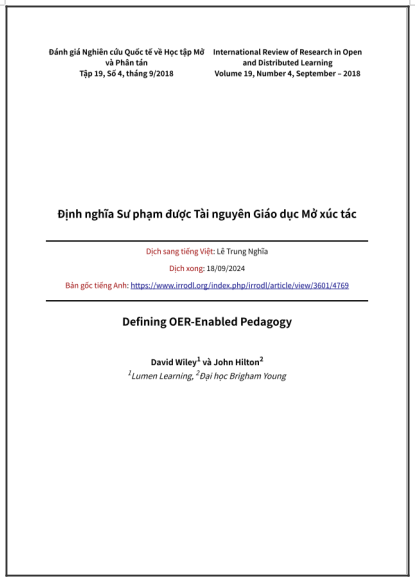 ‘Định nghĩa Sư phạm được Tài nguyên Giáo dục Mở xúc tác’ - bản dịch sang tiếng Việt