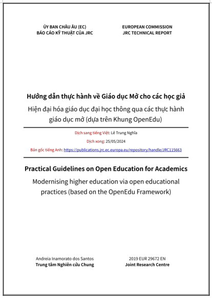 ‘Hướng dẫn thực hành về Giáo dục Mở cho các học giả: Hiện đại hóa giáo dục đại học thông qua các thực hành Giáo dục Mở (dựa trên Khung OpenEdu)’ - bản dịch sang tiếng Việt