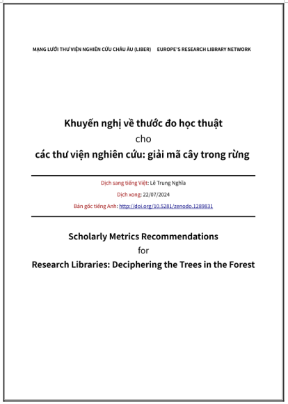 ‘Khuyến nghị về thước đo học thuật cho các thư viện nghiên cứu: Giải mã cây trong rừng’ - bản dịch sang tiếng Việt