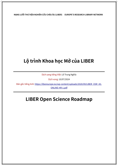 ‘Lộ trình Khoa học Mở của LIBER’ - bản dịch sang tiếng Việt