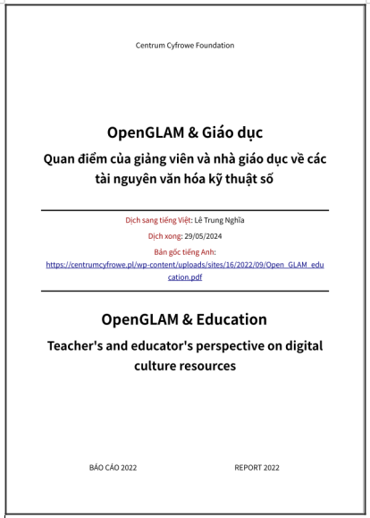 ‘OpenGLAM & Giáo dục: Quan điểm của giảng viên và nhà giáo dục về các tài nguyên văn hóa kỹ thuật số’ - bản dịch sang tiếng Việt