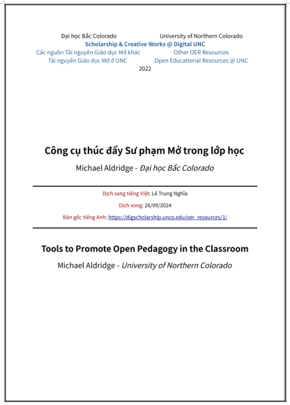 ‘Công cụ thúc đẩy Sư phạm Mở trong lớp học’ - bản dịch sang tiếng Việt