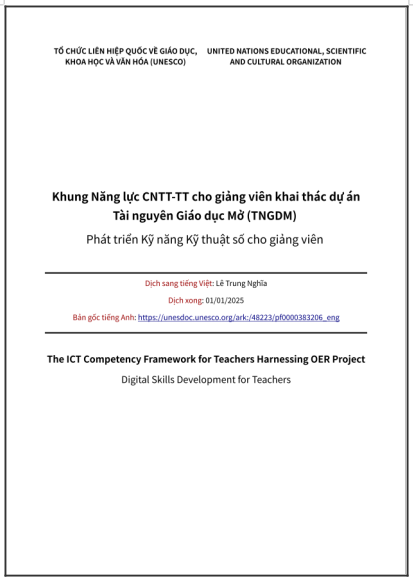 ‘Khung Năng lực CNTT-TT cho giảng viên khai thác dự án Tài nguyên Giáo dục Mở (TNGDM). Phát triển Kỹ năng Kỹ thuật số cho giảng viên’ - bản dịch sang tiếng Việt