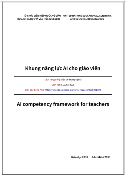 ‘Khung năng lực AI cho giáo viên’ - bản dịch sang tiếng Việt