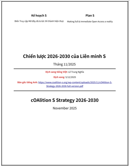 ‘Chiến lược 2026-2030 của Liên minh S’ - bản dịch sang tiếng Việt