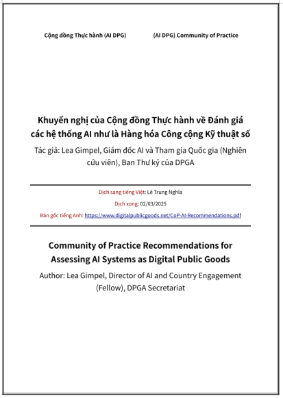 ‘Khuyến nghị của Cộng đồng Thực hành về Đánh giá các hệ thống AI như là Hàng hóa Công cộng Kỹ thuật số’ - bản dịch sang tiếng Việt