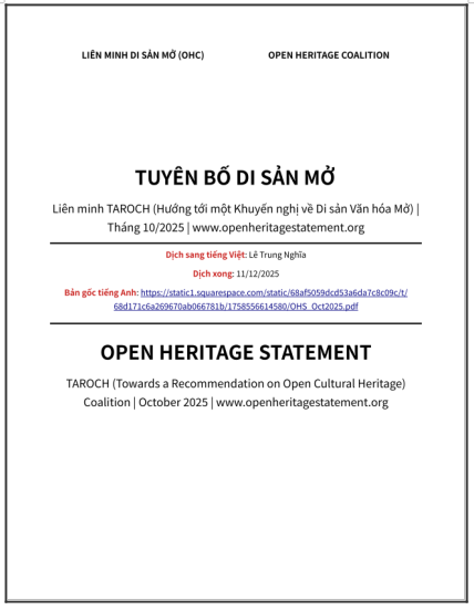 ‘Tuyên bố Di sản Mở’ - bản dịch sang tiếng Việt