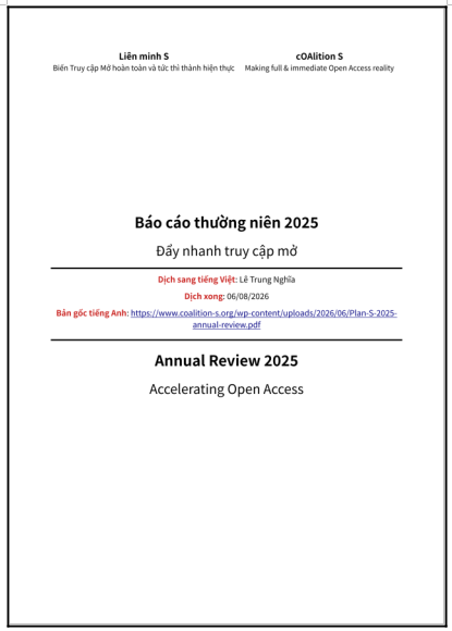 ‘Báo cáo thường niên 2025’ của Liên minh S (cOAlition S) - bản dịch sang tiếng Việt